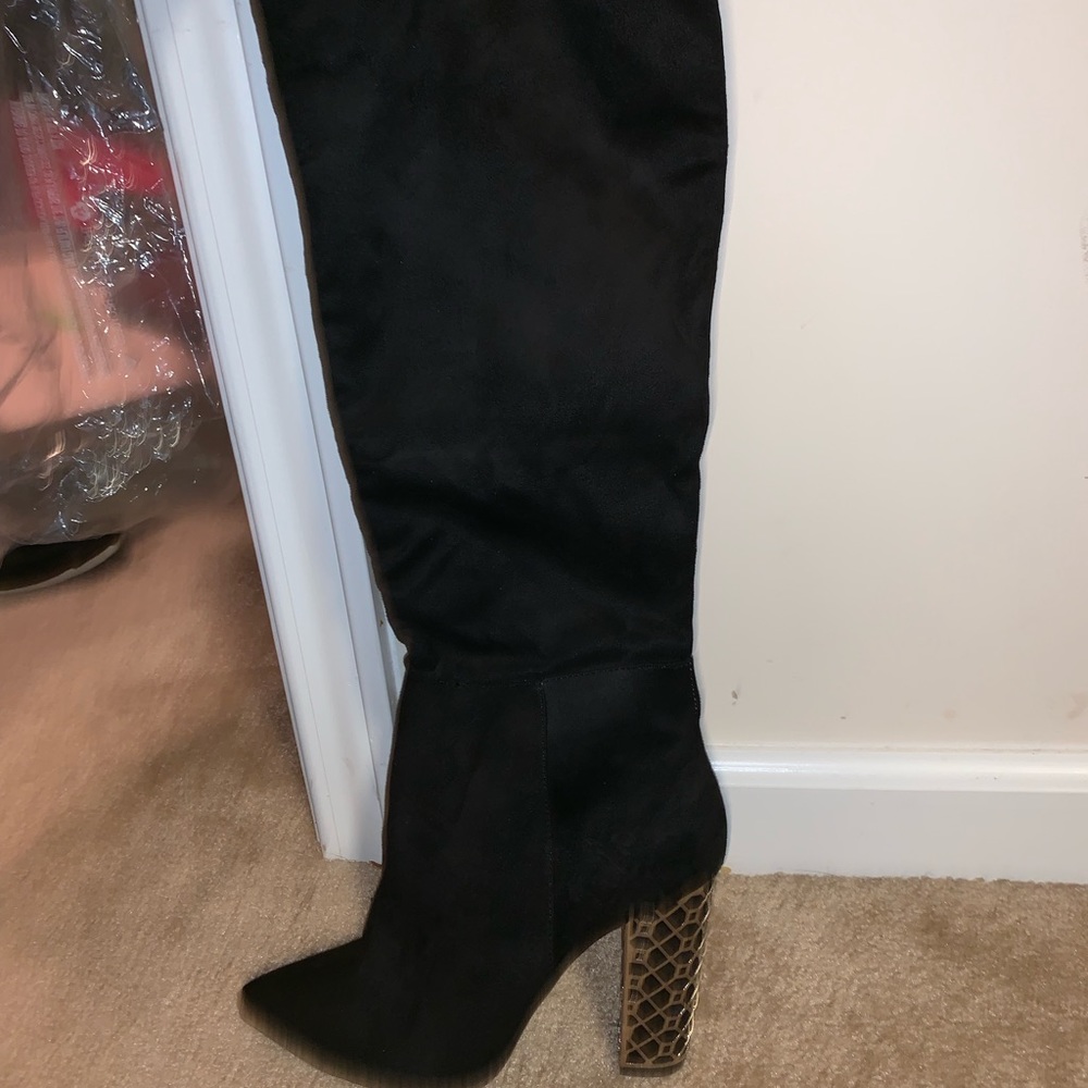 Black detailed Heel thigh high boot